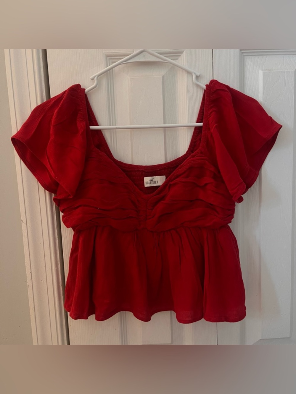 Hollister Red Flutter Sleeve Babydoll Top